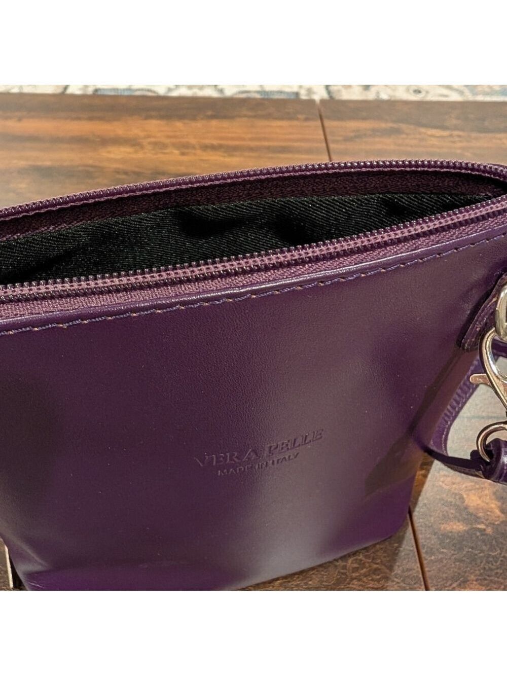 Vera Pelle Purple Crossbody Bag Genuine Leather Italy - Picture 4 of 9
